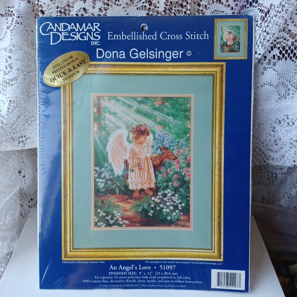 VINTAGE NEW CANDAMAR DESIGNS EMBELLISHED CROSS STITCH KIT AN ANGEL'S LOVE 51097